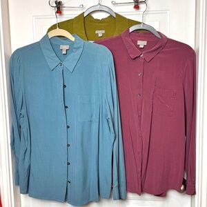 Three Ladies J. Jill Silk Long Sleeve Button Up Blouses, GUC, Sz. Large Pet